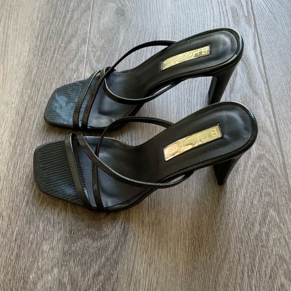 billini guinevere black scale strappy block heel slip on mules sandals size 6 - Picture 5 of 8